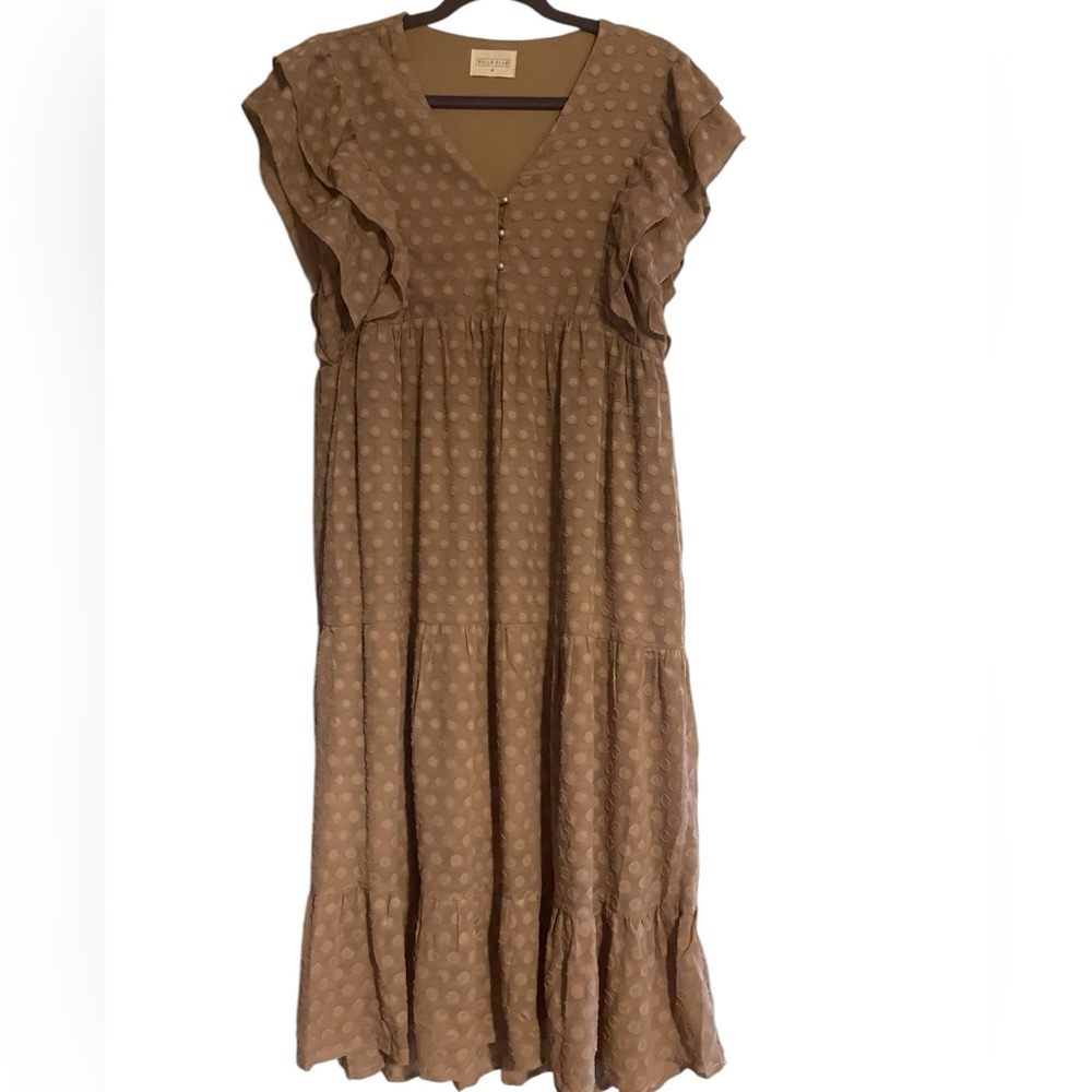 Bella‎ Ella Boutique Brown Dress Size Medium Time After Time Midi Dress - Dots